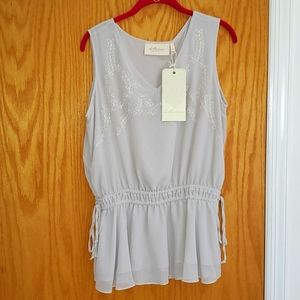 Embroidered Gray Sleeveless Blouse